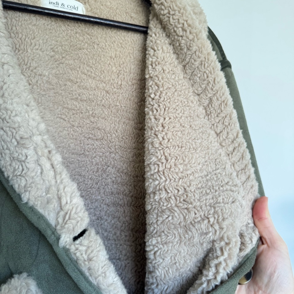 Indi & Cold Short Shearling Coat in Khaki - Picture 14 of 14